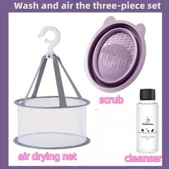 3pcs Makeup Brush Cleaning Set: Mat, Drying Net, Cleanser