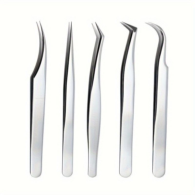5Pcs Eyelash Extension Tweezers Set Stainless Steel Lash Volume Tools