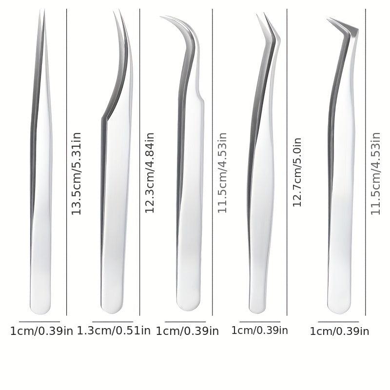 5Pcs Eyelash Extension Tweezers Set Stainless Steel Lash Volume Tools