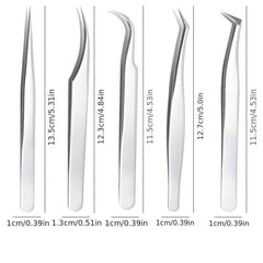 5Pcs Eyelash Extension Tweezers Set Stainless Steel Lash Volume Tools