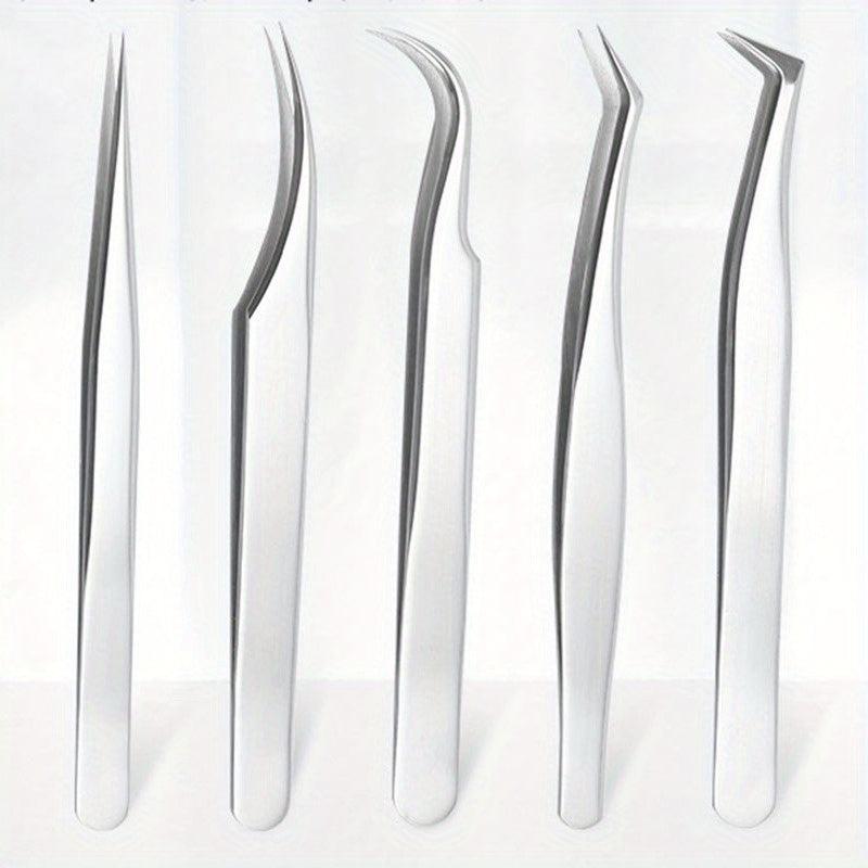 5Pcs Eyelash Extension Tweezers Set Stainless Steel Lash Volume Tools