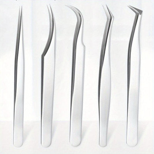 5Pcs Eyelash Extension Tweezers Set Stainless Steel Lash Volume Tools