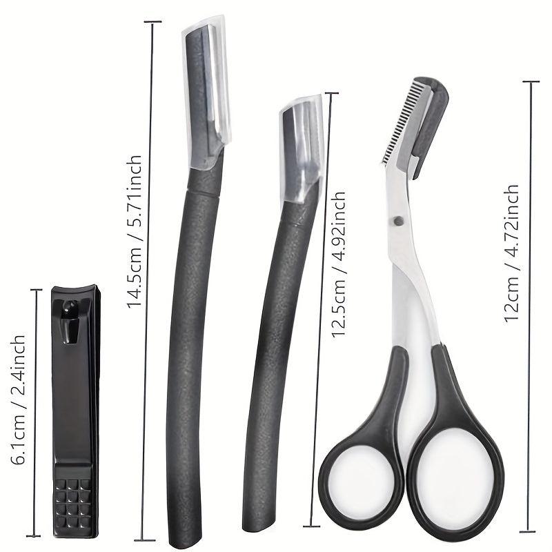 4Pcs Eyebrow Grooming Set Nail Clipper Eyebrow Shaping Razor & Scissors