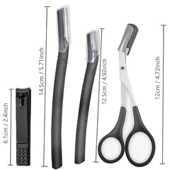4Pcs Eyebrow Grooming Set Nail Clipper Eyebrow Shaping Razor & Scissors