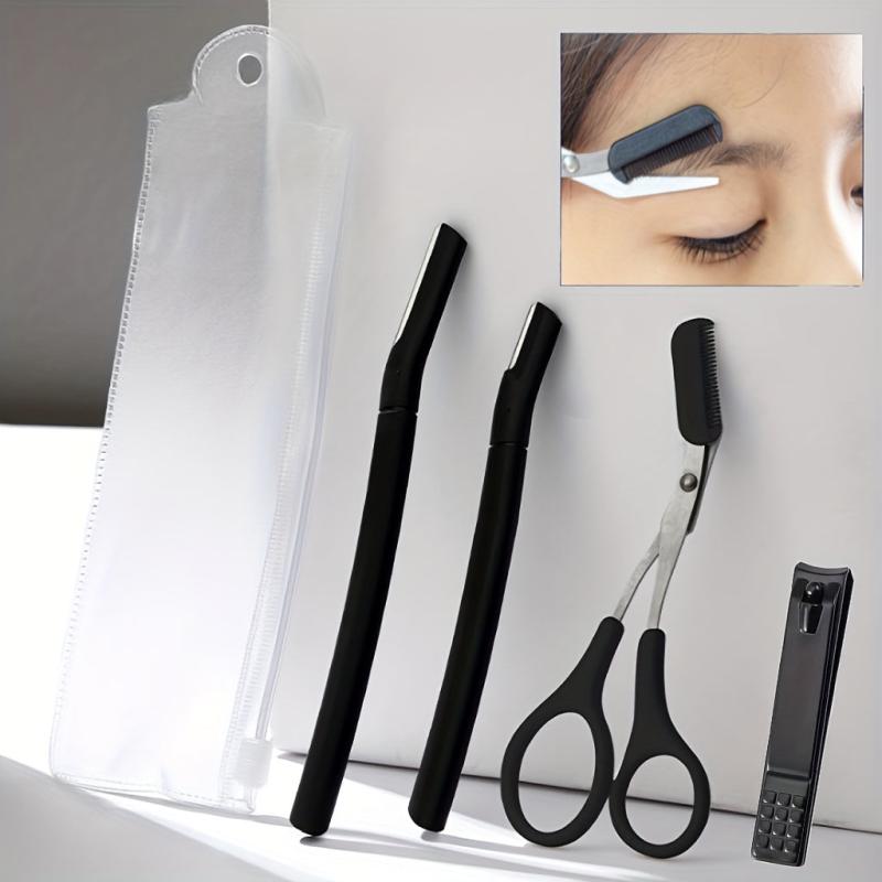 4Pcs Eyebrow Grooming Set Nail Clipper Eyebrow Shaping Razor & Scissors