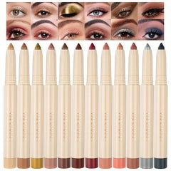 12pcs Matte Rainbow Creamy Eyeshadow Stick Set Waterproof Eyeliner Makeup Pen