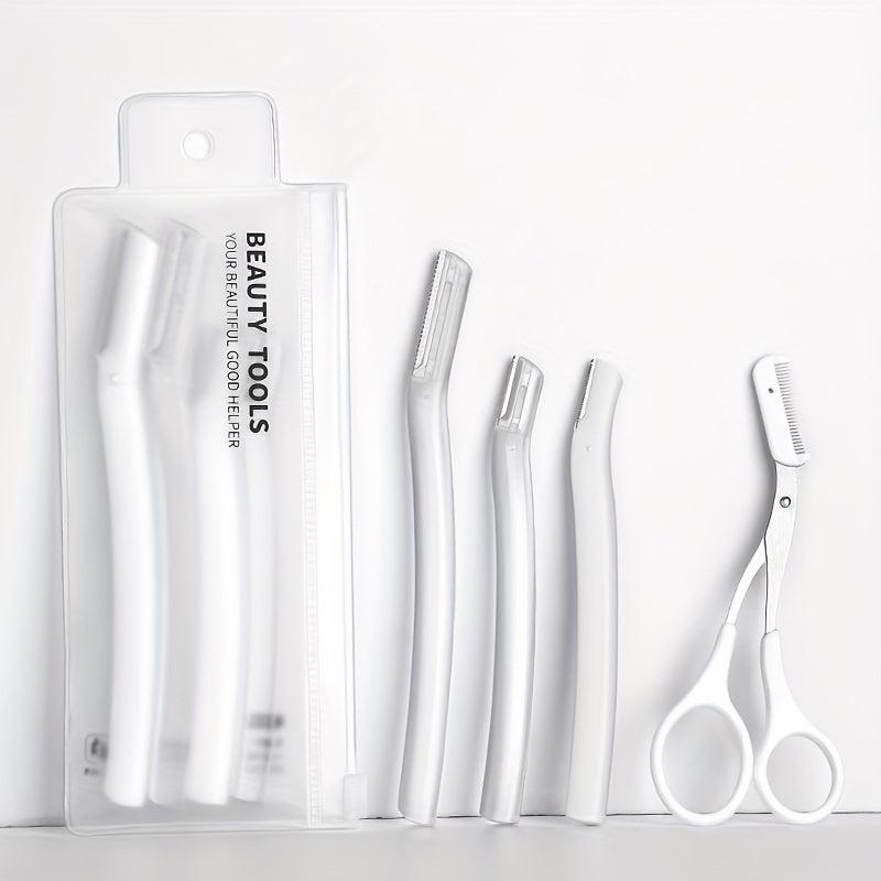 Eyebrow Razor & Scissors Kit with Cleaning Brush