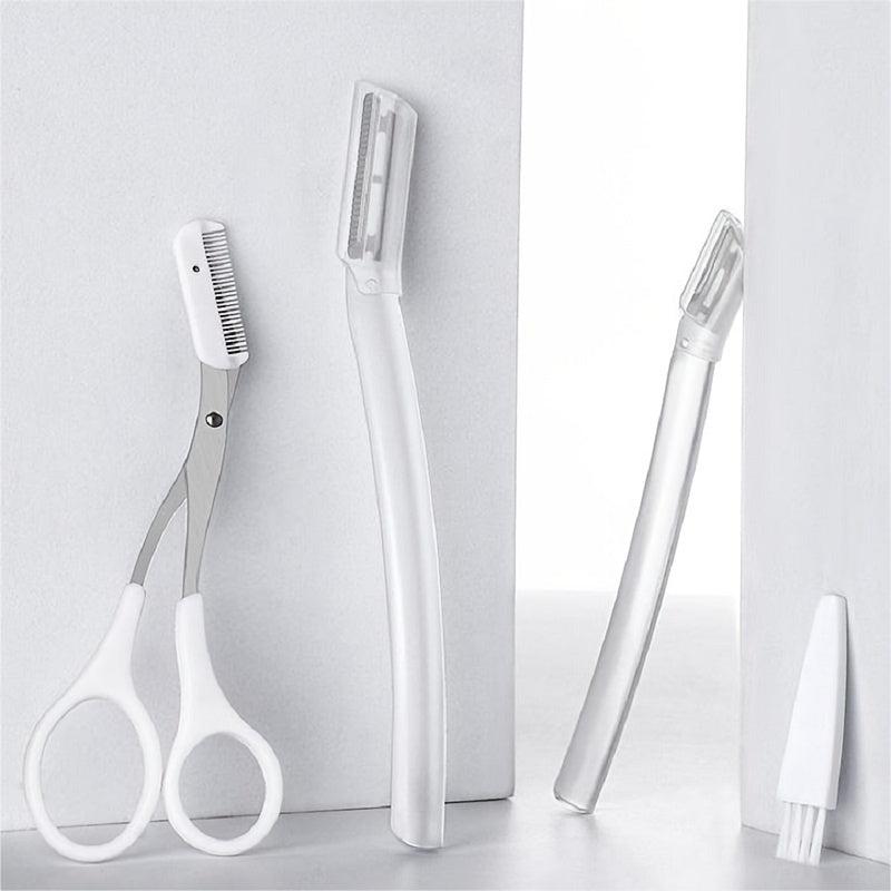 Eyebrow Razor & Scissors Kit with Cleaning Brush