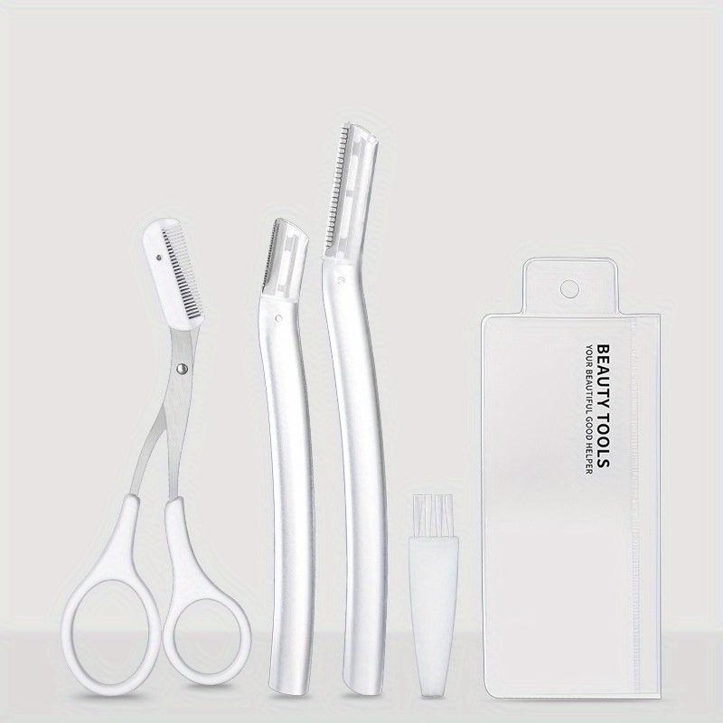 Eyebrow Razor & Scissors Kit with Cleaning Brush
