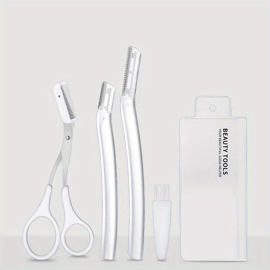 Eyebrow Razor & Scissors Kit with Cleaning Brush