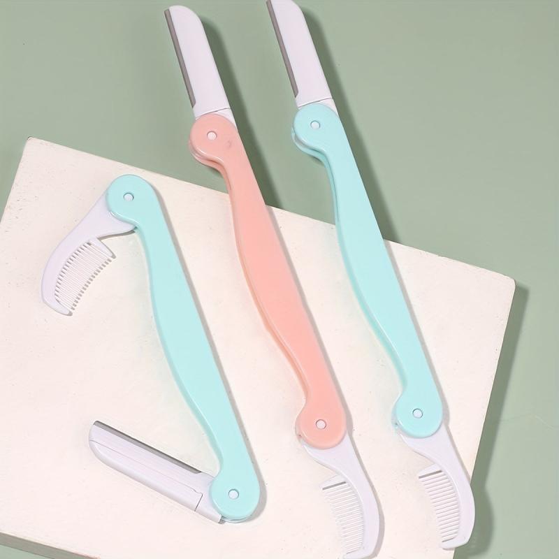 2Pcs Folding Eyebrow Razor With Grooming Comb - Exfoliating Dermaplaning Tool