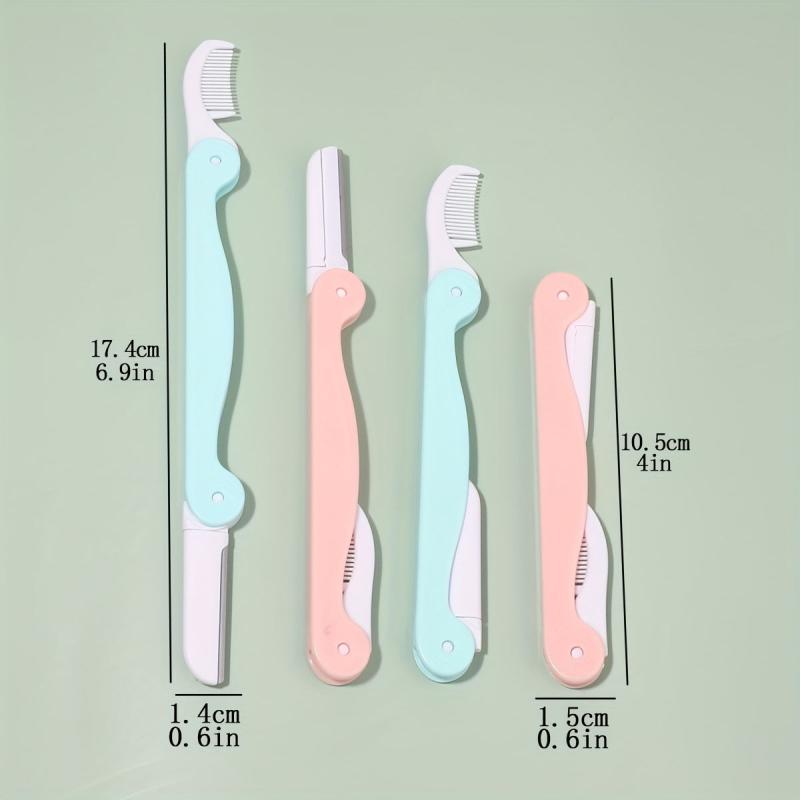 2Pcs Folding Eyebrow Razor With Grooming Comb - Exfoliating Dermaplaning Tool