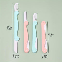 2Pcs Folding Eyebrow Razor With Grooming Comb - Exfoliating Dermaplaning Tool