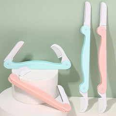 2Pcs Folding Eyebrow Razor With Grooming Comb - Exfoliating Dermaplaning Tool