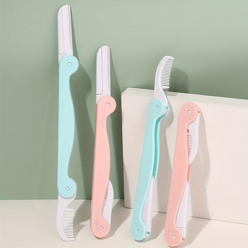 2Pcs Folding Eyebrow Razor With Grooming Comb - Exfoliating Dermaplaning Tool