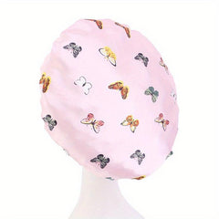 Butterfly Pattern Satin Bonnet with Wide Elastic Band