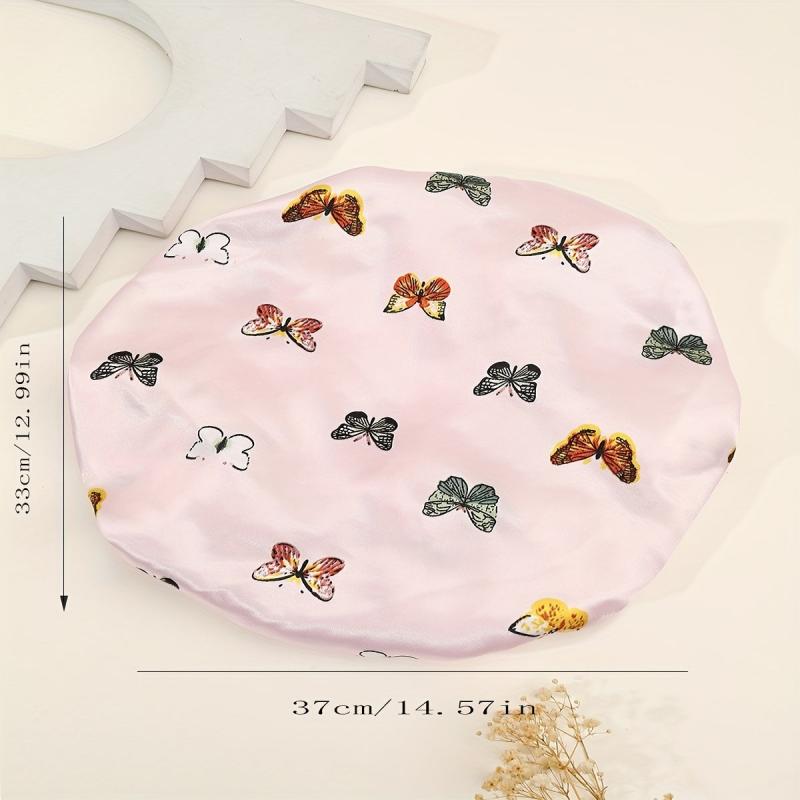 Butterfly Pattern Satin Bonnet with Wide Elastic Band