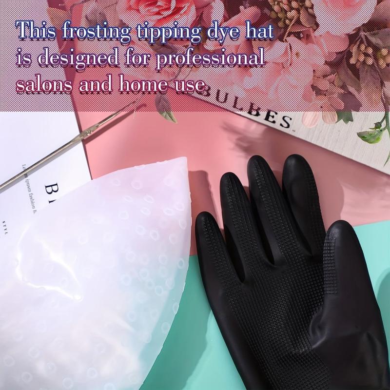 Silicone Hair Highlighting Cap with Hook, Gloves