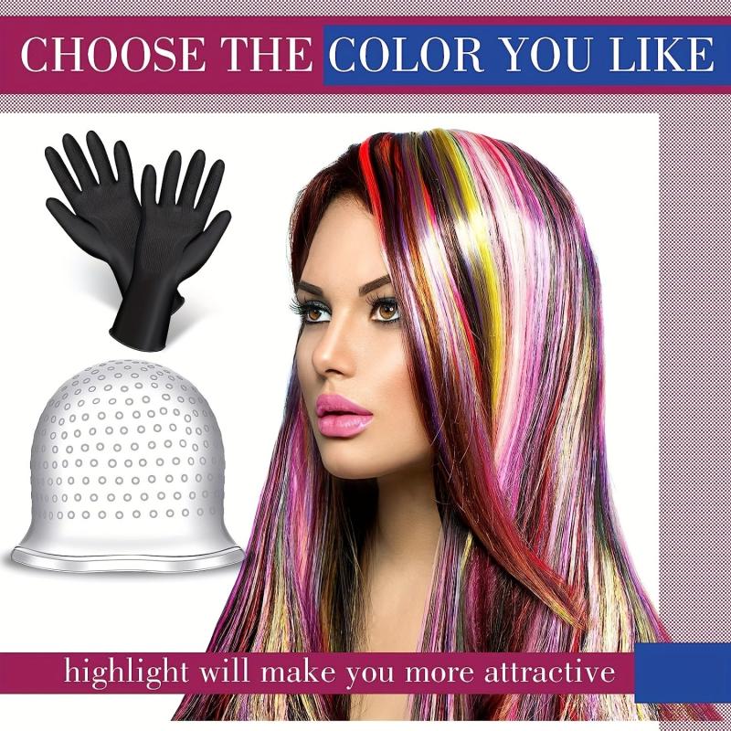 Silicone Hair Highlighting Cap with Hook, Gloves