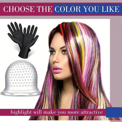 Silicone Hair Highlighting Cap with Hook, Gloves