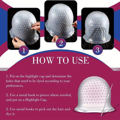 Silicone Hair Highlighting Cap with Hook, Gloves