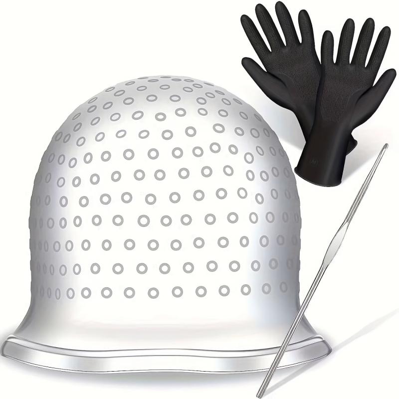 Silicone Hair Highlighting Cap with Hook, Gloves