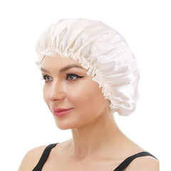 Solid Soft Satin Night Sleep Hat Hair Care Elastic Bonnet