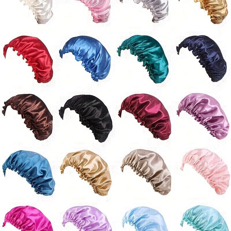 Solid Soft Satin Night Sleep Hat Hair Care Elastic Bonnet