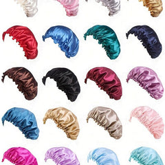 Solid Soft Satin Night Sleep Hat Hair Care Elastic Bonnet