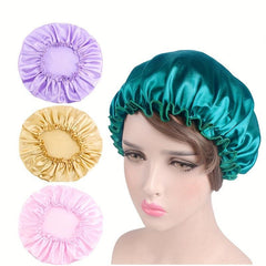 Solid Soft Satin Night Sleep Hat Hair Care Elastic Bonnet