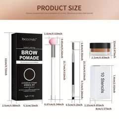 Waterproof Eyebrow Cream Set w/ Brush, Brown Stamp Powder, Stencil