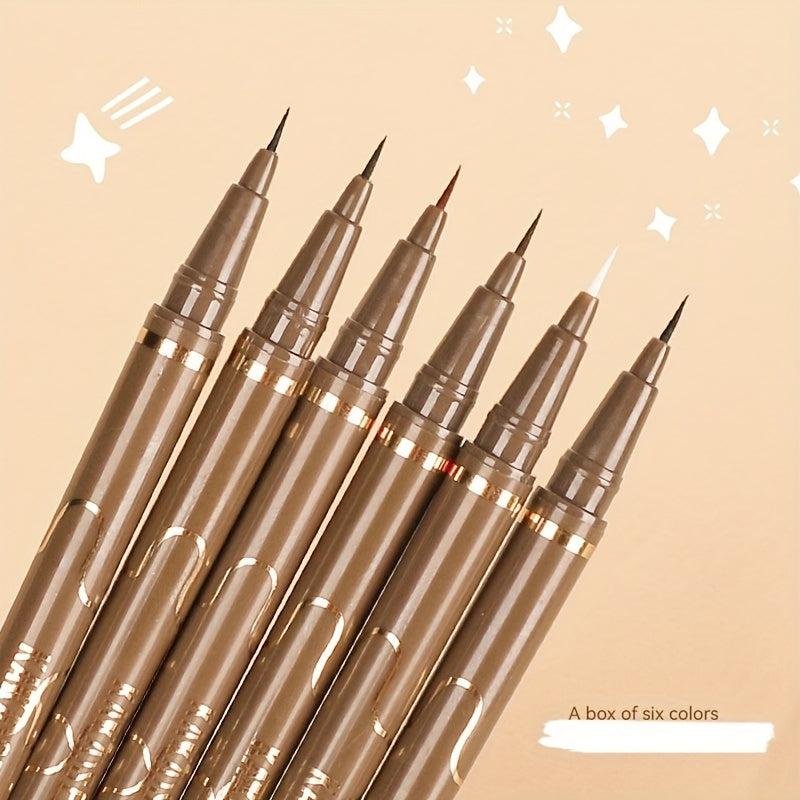 6pcs Waterproof Brown Eyeliner Set Fast Drying Smudge Proof Liquid Eye Makeup