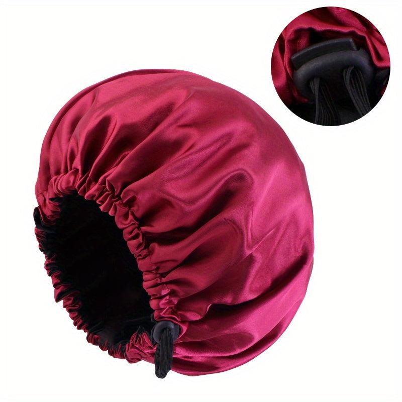 Double Layer Silky Satin Hair Cap with Adjustable Button Night Hat Turban