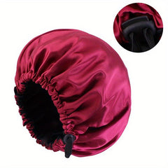 Double Layer Silky Satin Hair Cap with Adjustable Button Night Hat Turban