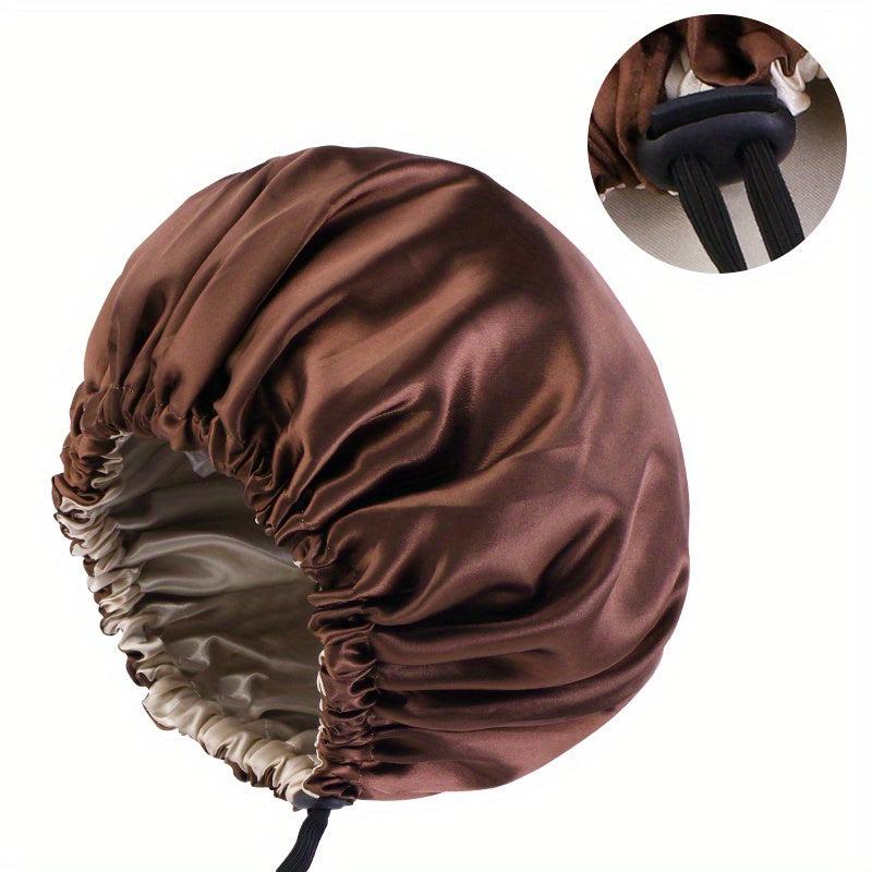 Double Layer Silky Satin Hair Cap with Adjustable Button Night Hat Turban