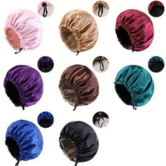 Double Layer Silky Satin Hair Cap with Adjustable Button Night Hat Turban