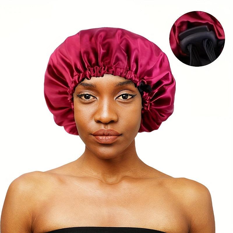 Double Layer Silky Satin Hair Cap with Adjustable Button Night Hat Turban