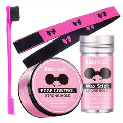4pcs Strong Hold Edge Smoother Set with Wax Stick, Brushes, Band