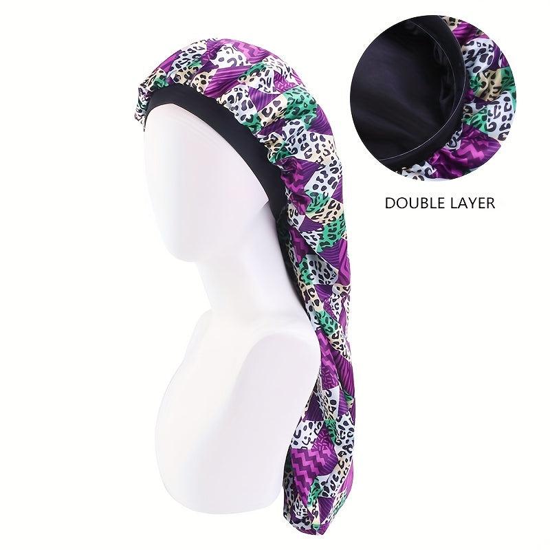 Geometric Satin Bonnet Double Layered Night Cap for Hairdressing