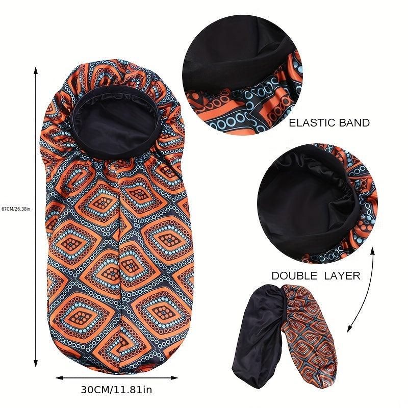 Geometric Satin Bonnet Double Layered Night Cap for Hairdressing