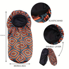 Geometric Satin Bonnet Double Layered Night Cap for Hairdressing