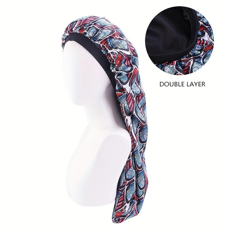 Geometric Satin Bonnet Double Layered Night Cap for Hairdressing
