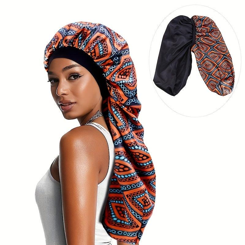 Geometric Satin Bonnet Double Layered Night Cap for Hairdressing
