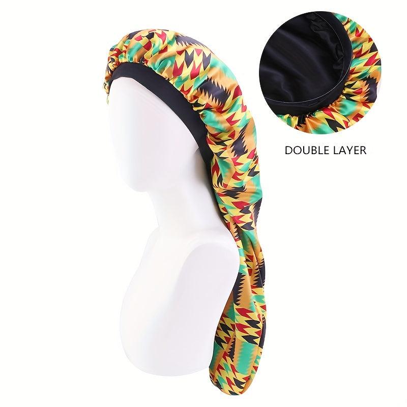 Geometric Satin Bonnet Double Layered Night Cap for Hairdressing