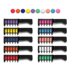 10 Bright Hair Chalk Set Temporary Hair Coloring Chalk Comb Set