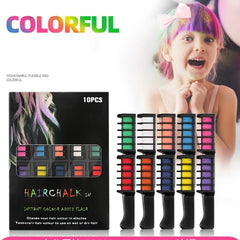 10 Bright Hair Chalk Set Temporary Hair Coloring Chalk Comb Set
