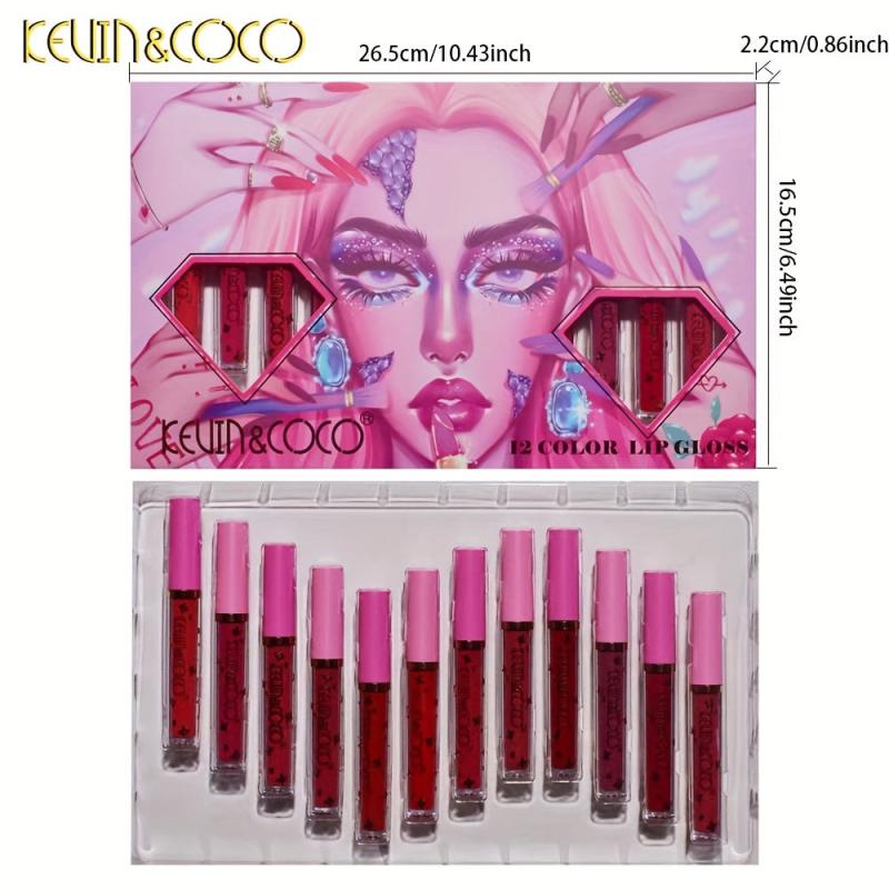 KEVIN&COCO 12 Pcs Urban Style Long Lasting Lip Gloss Set