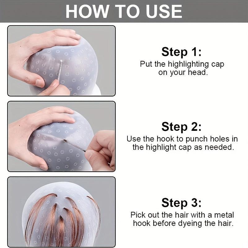 Silicone Highlight Coloring Cap Hair Dyeing Cap with Hook