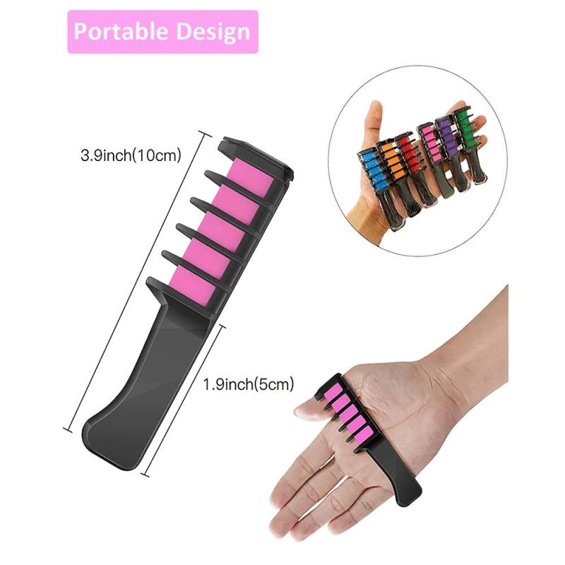 Hair Chalk Comb Temporary Hair Dye For Girls - 6 Colors
