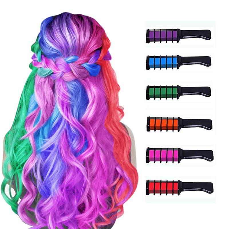 Hair Chalk Comb Temporary Hair Dye For Girls - 6 Colors